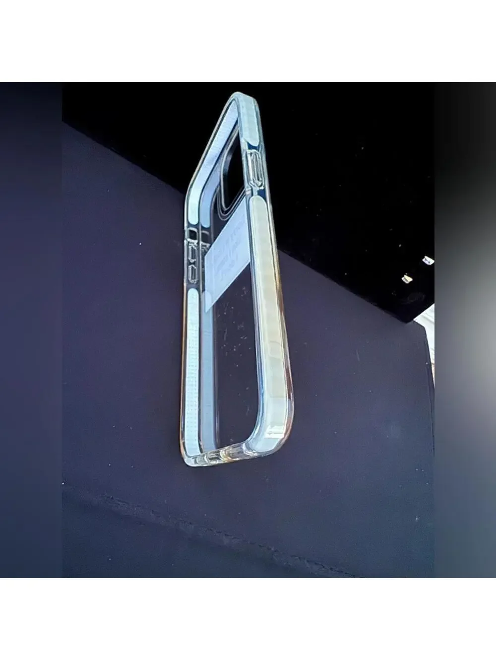 iPhone 15 Pro Max Blanc Space clear impact case with text